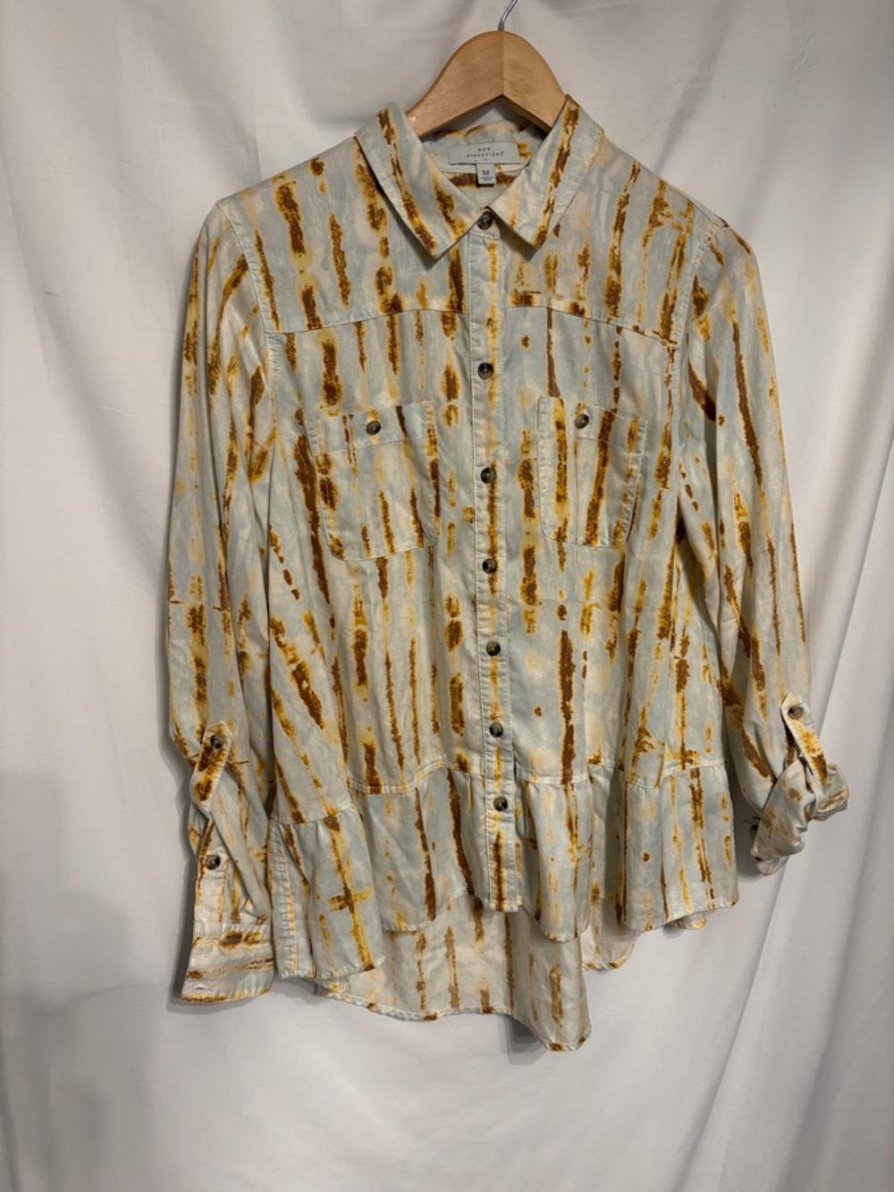 New Directions Women’s Gold and Cream Button-Up Shirt Boho Medium